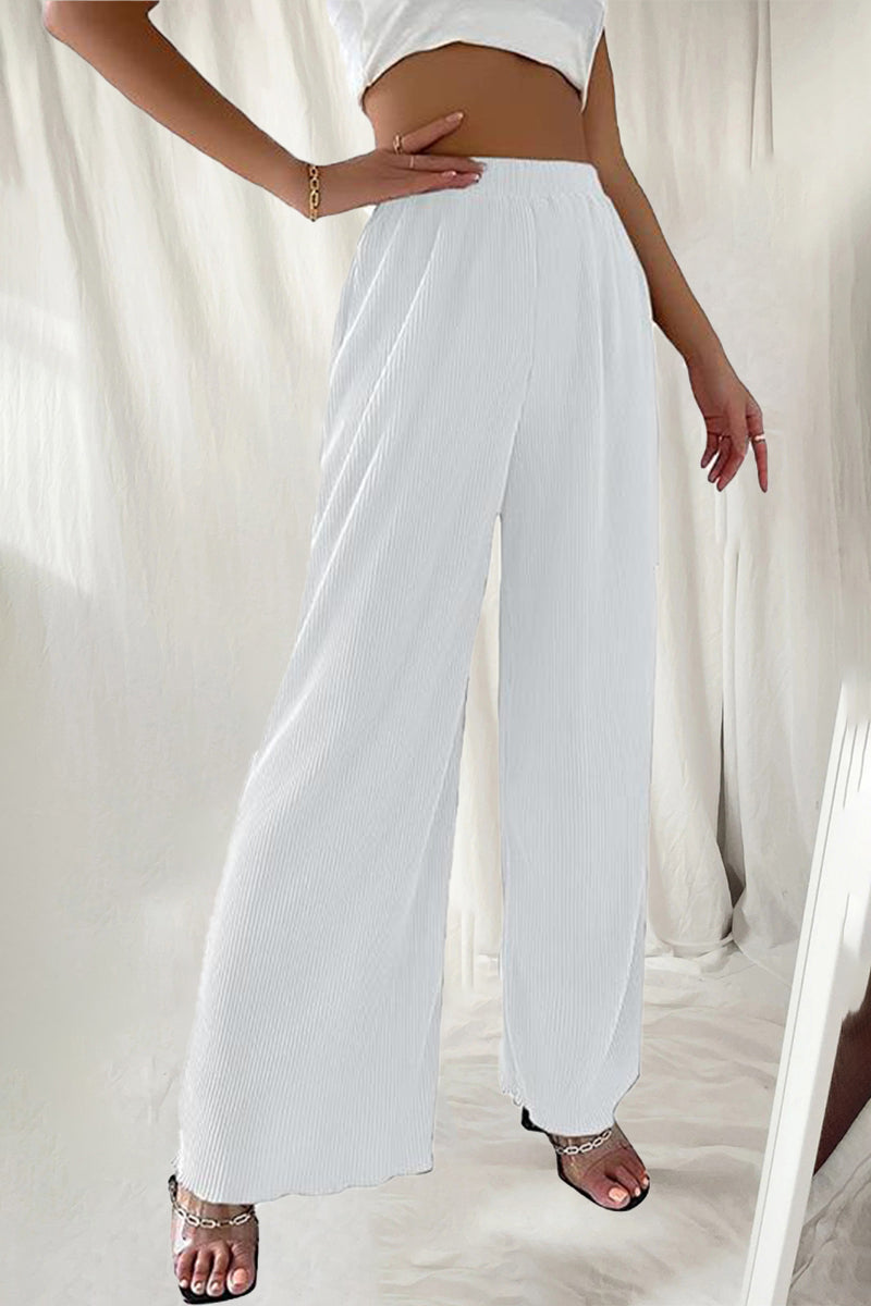 Casual Simplicity Solid Pleat Loose High Waist Wide Pipe Jednokolorowe spodnie (7 kolorów)