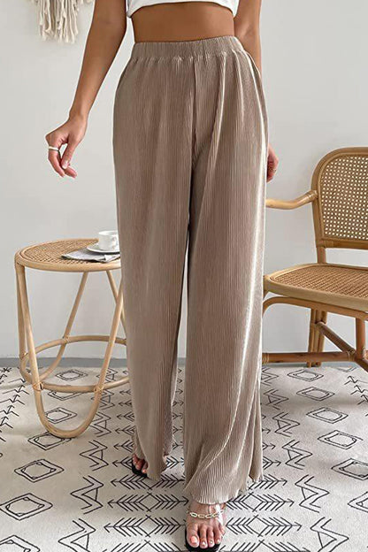 Casual Simplicity Solid Pleat Loose High Waist Wide Pipe Jednokolorowe spodnie (7 kolorów)