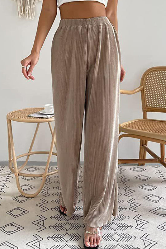 Casual Simplicity Solid Pleat Loose High Waist Wide Pipe Jednokolorowe spodnie (7 kolorów)