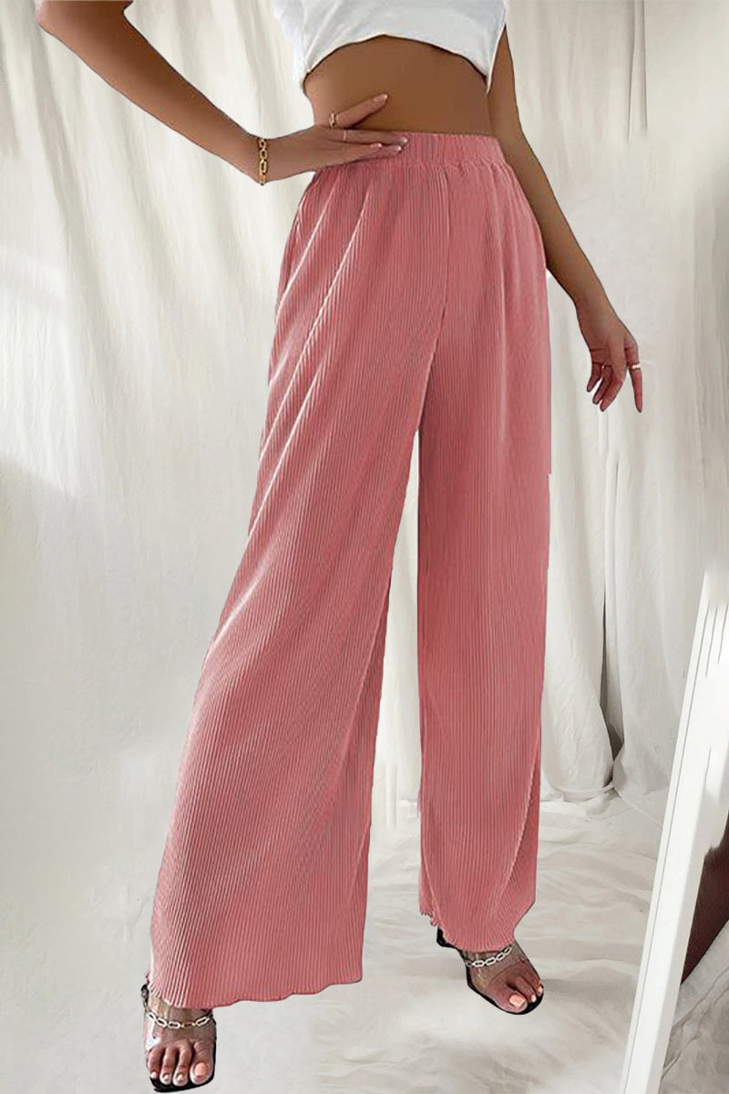Casual Simplicity Solid Pleat Loose High Waist Wide Pipe Jednokolorowe spodnie (7 kolorów)