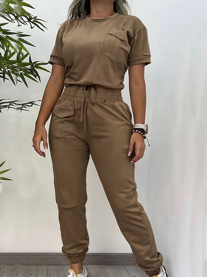 Heidi Fashion - Casualowy jesienny dwuczęściowy zestaw joggerów i topu dla kobiet