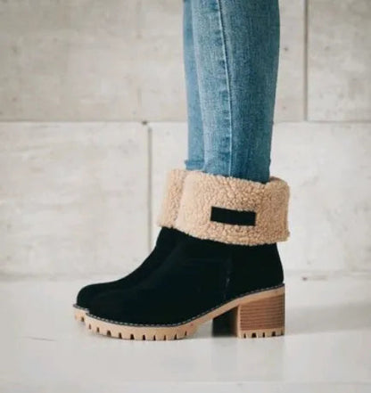 Zimowe buty damskie na niskim obcasie w nowoczesnym stylu