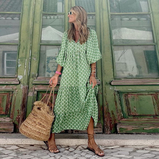 Gabriela - Wysokiej jakości sukienka maxi z pięknym wzorem