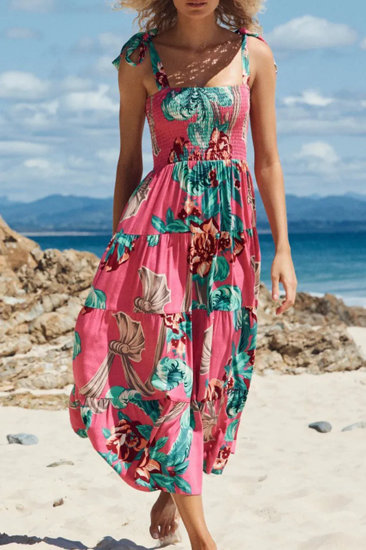 Sukienka z nadrukiem, cienkimi ramiączkami i modnymi nadrukami w stylu boho