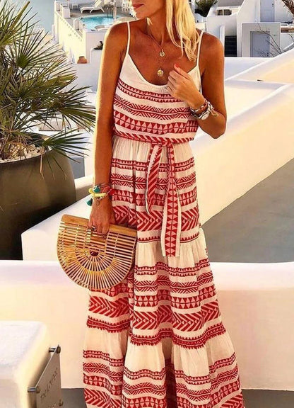 Sukienka w stylu boho bez ramiączek z geometrycznym nadrukiem i dekoltem w szpic