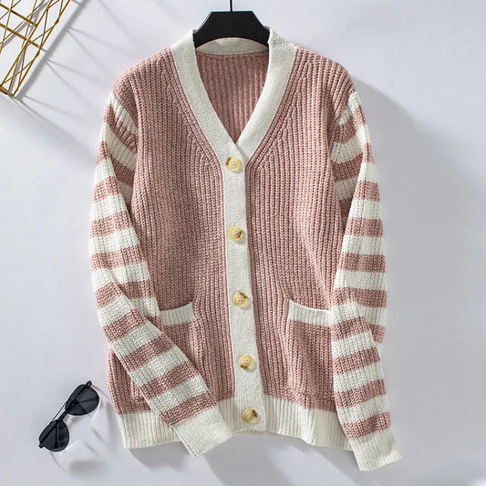 Sweter Amelie z guzikami w paski