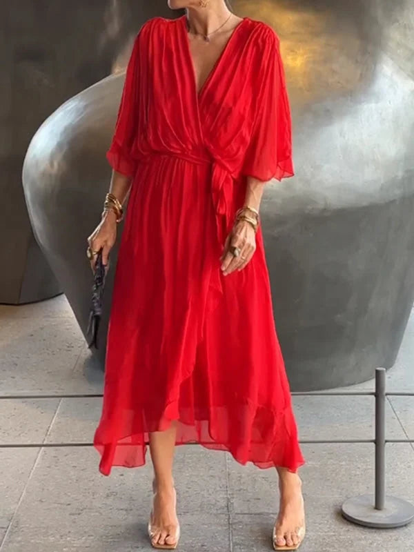Keira - Elegancka i stylowa szyfonowa sukienka z dekoltem V