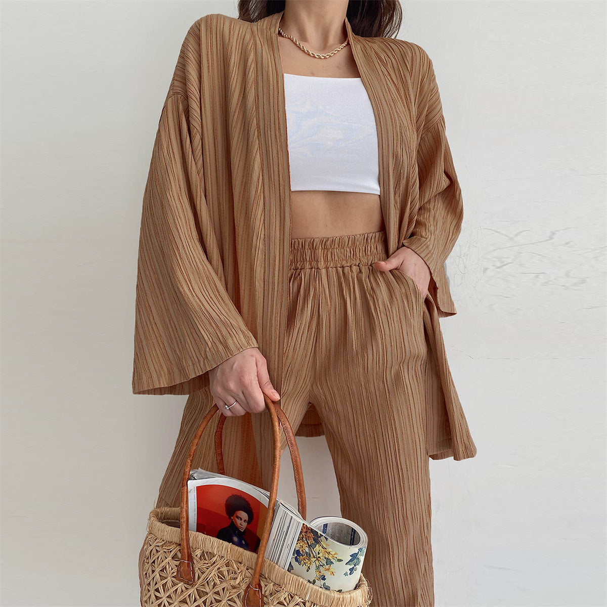 Kaitlyn - damski jesienny zestaw casualowy Camel