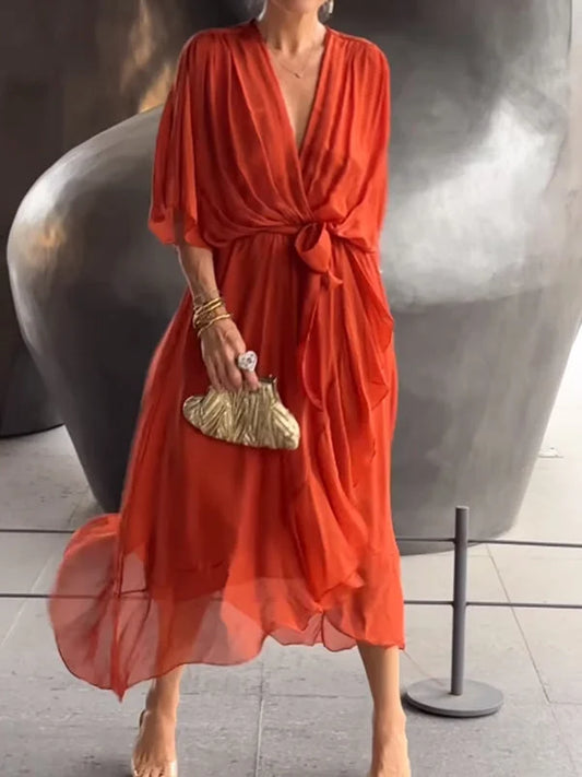 Keira - Elegancka i stylowa szyfonowa sukienka z dekoltem V