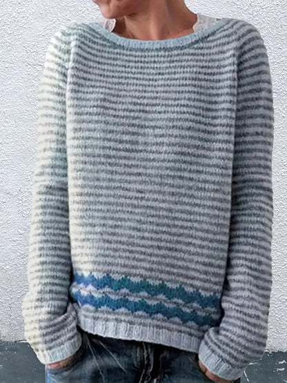 Sweter damski w paski z długim rękawem
