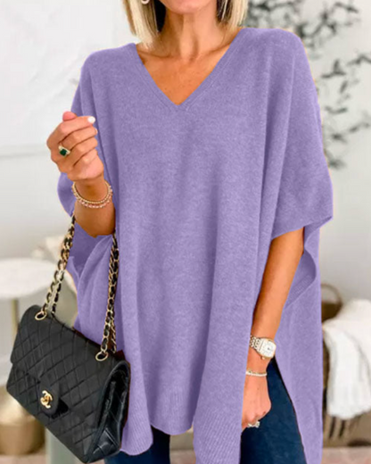 Sweter Adeline Plain Poncho z dekoltem w szpic i luźnym krojem