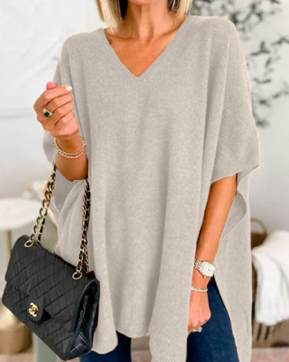 Sweter Adeline Plain Poncho z dekoltem w szpic i luźnym krojem