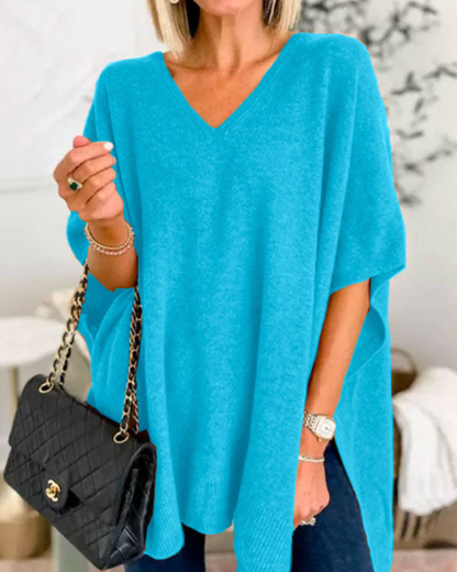 Sweter Adeline Plain Poncho z dekoltem w szpic i luźnym krojem