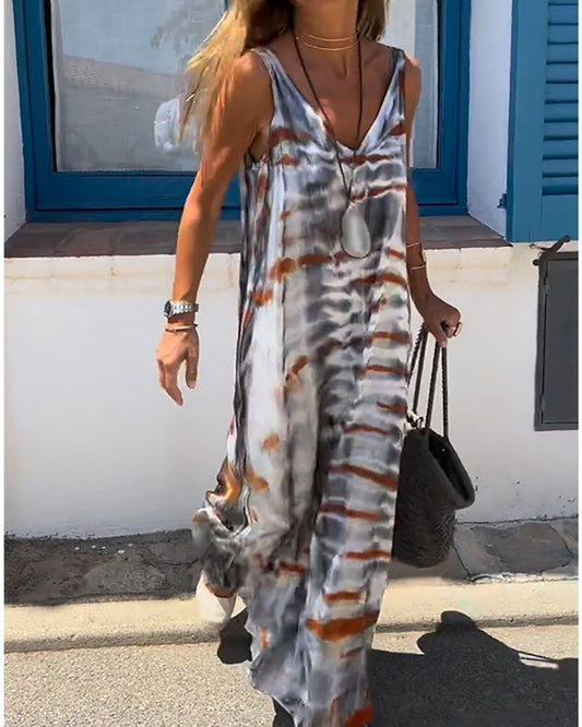 Letnia sukienka bez rękawów w kolorze tie-dye