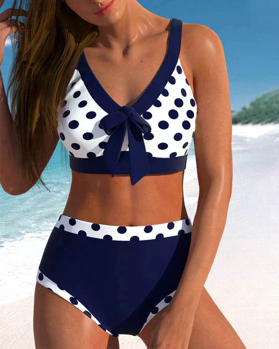Bikini Patchwork w kropki z wysoką talią