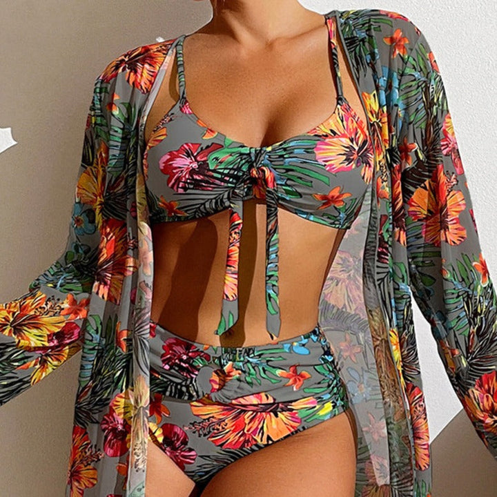 3-częściowe bikini z kwiatami i tuniką