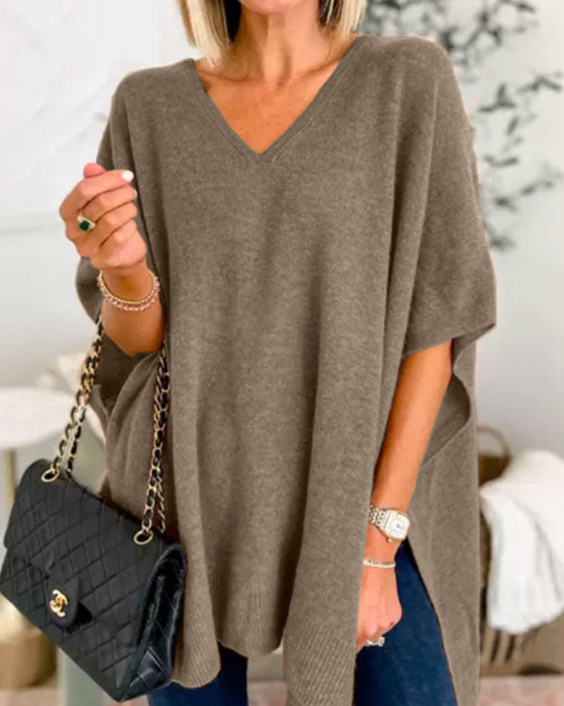 Sweter Adeline Plain Poncho z dekoltem w szpic i luźnym krojem