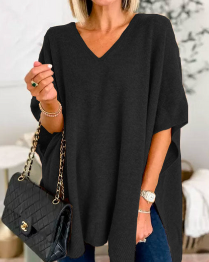 Sweter Adeline Plain Poncho z dekoltem w szpic i luźnym krojem