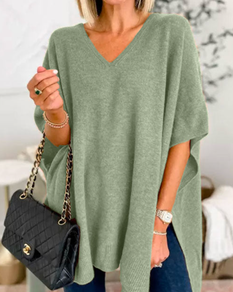 Sweter Adeline Plain Poncho z dekoltem w szpic i luźnym krojem