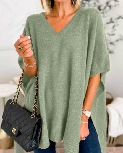 Sweter Adeline Plain Poncho z dekoltem w szpic i luźnym krojem