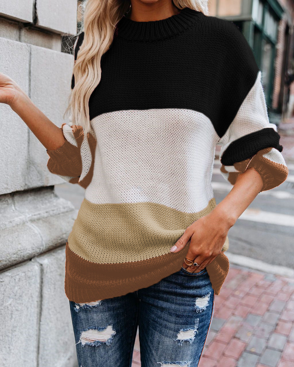 Sweter patchworkowy z dzianiny