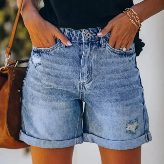 Claudia - Damskie spodenki jeansowe ze stretchem