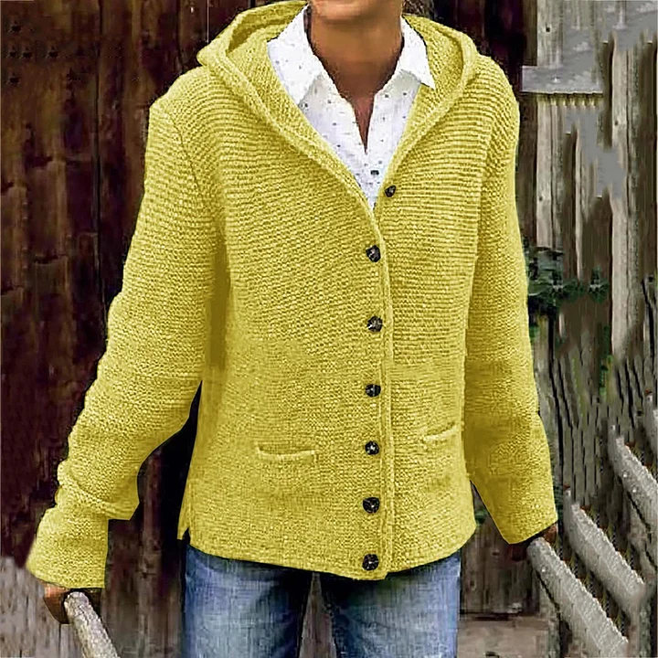 Sweter kardigan w stylu vintage z przytulnym kapturem i dwiema kieszeniami