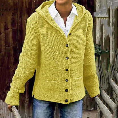 Sweter kardigan w stylu vintage z przytulnym kapturem i dwiema kieszeniami