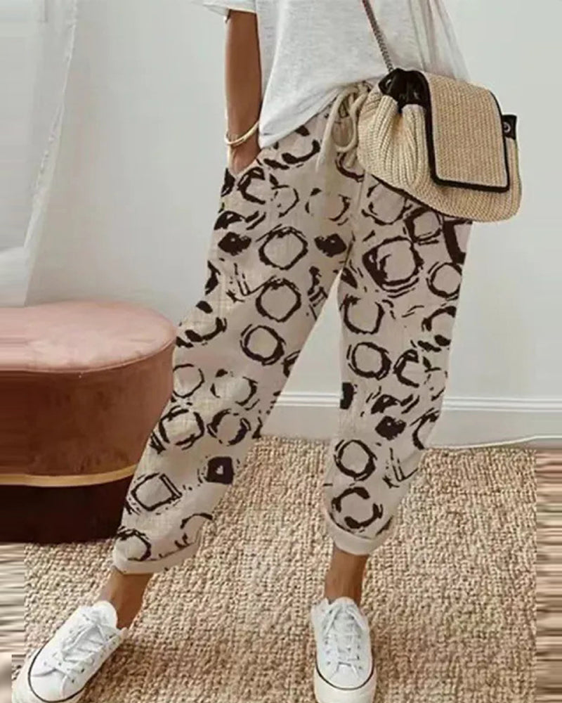 Geneviève - Damskie spodnie casual z bawełny i lnu