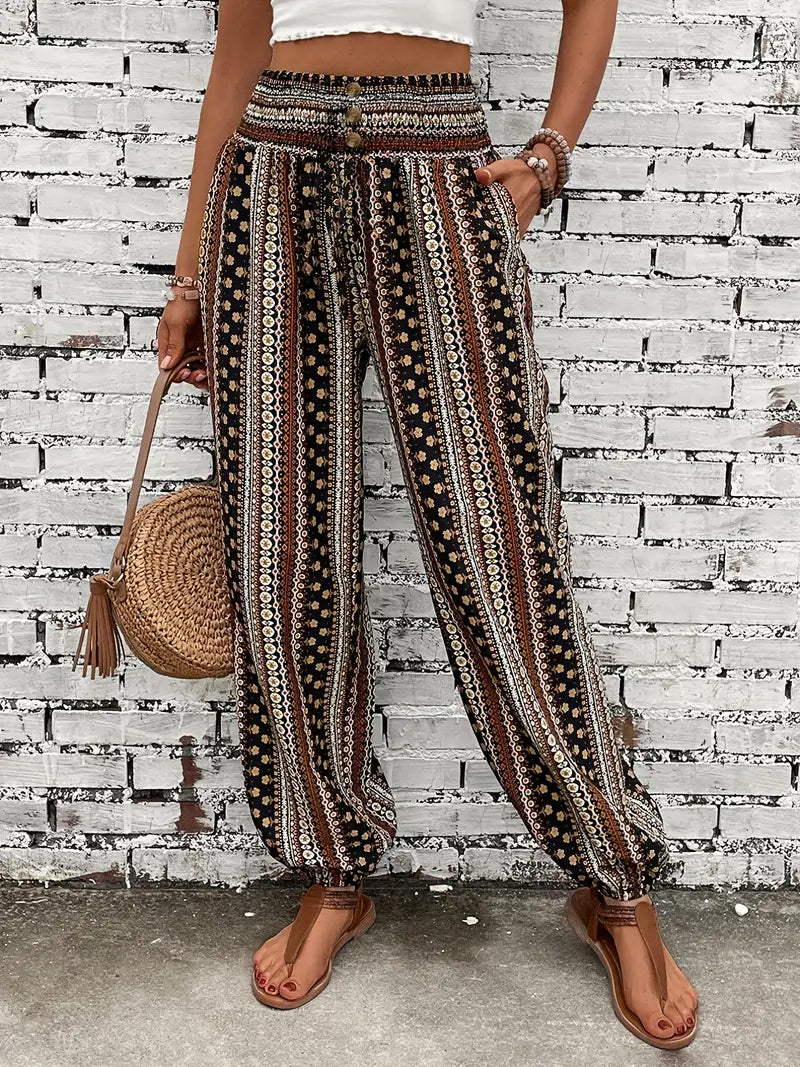 Naomi | Szerokie spodnie z nadrukiem w stylu boho | Luźne i stylowe | Przewiewny materiał