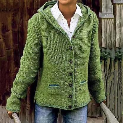 Sweter kardigan w stylu vintage z przytulnym kapturem i dwiema kieszeniami