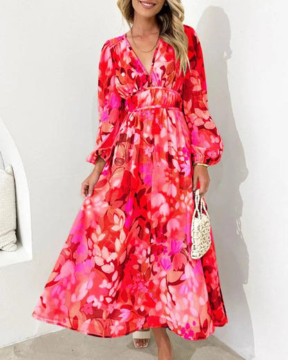Sukienka maxi - asymetryczna - modny design, wysokie rozcięcie, luźna sylwetka - idealna na letnie wieczory