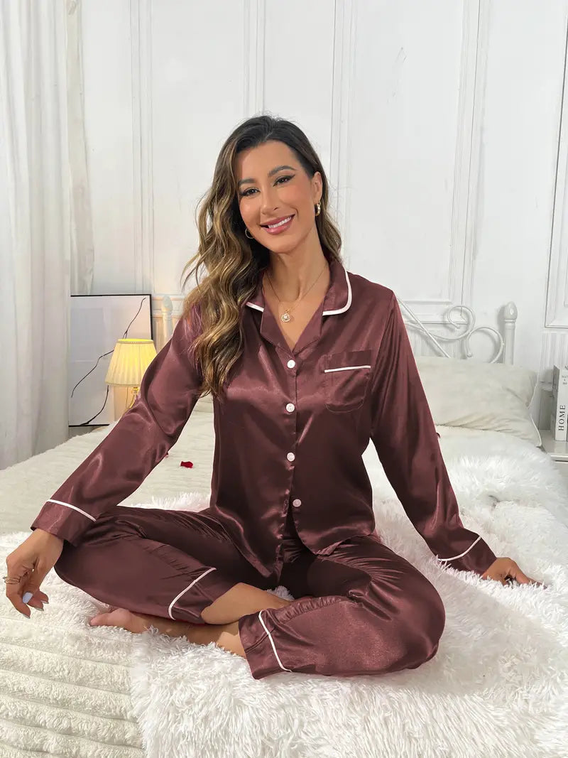 Heidi Fashion - Satynowy zestaw piżamowy dla kobiet