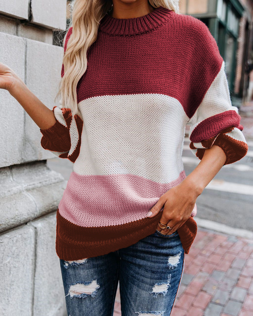 Sweter patchworkowy z dzianiny