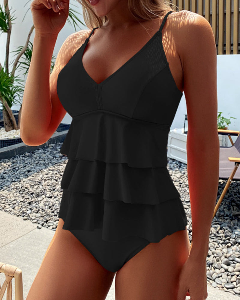 Tankini Ruffles split w jednym kolorze
