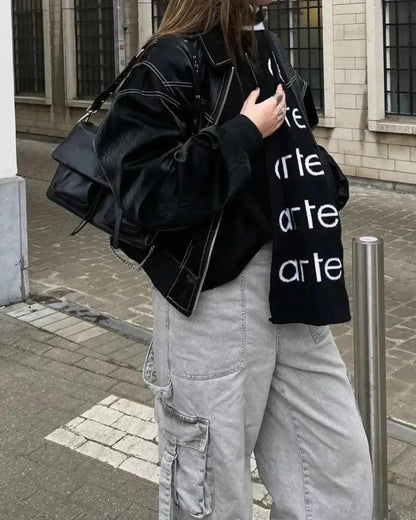 Szykowna skórzana kurtka bomber dla kobiet - khalil