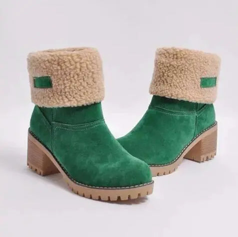 Zimowe buty damskie na niskim obcasie w nowoczesnym stylu