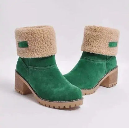 Zimowe buty damskie na niskim obcasie w nowoczesnym stylu
