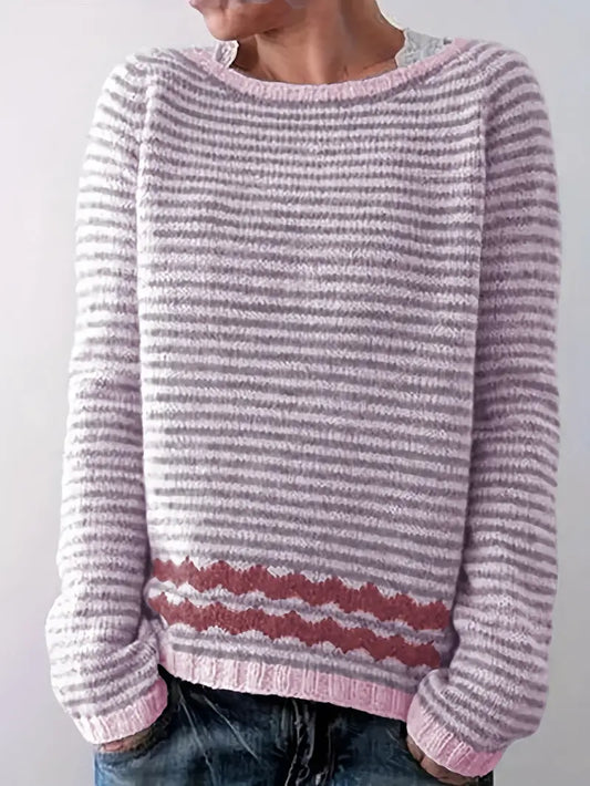 Sweter damski w paski z długim rękawem