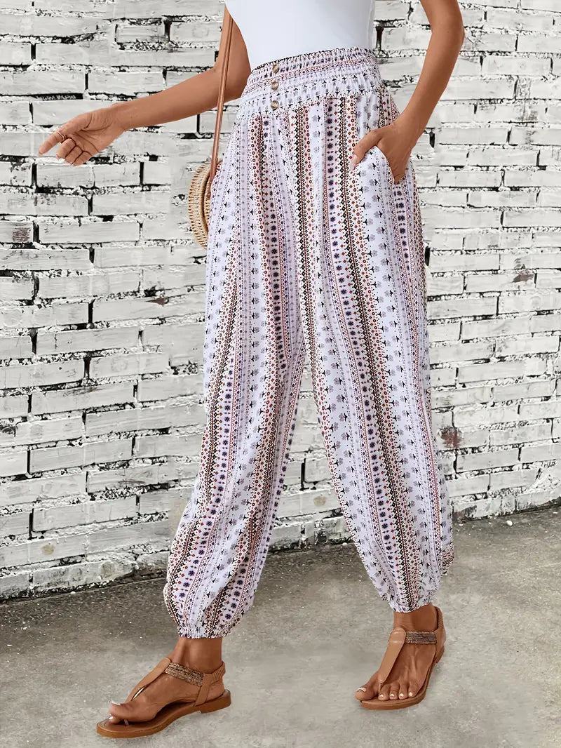 Naomi | Szerokie spodnie z nadrukiem w stylu boho | Luźne i stylowe | Przewiewny materiał