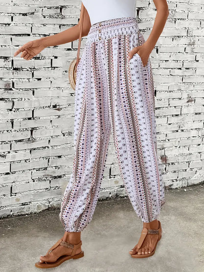 Naomi | Szerokie spodnie z nadrukiem w stylu boho | Luźne i stylowe | Przewiewny materiał