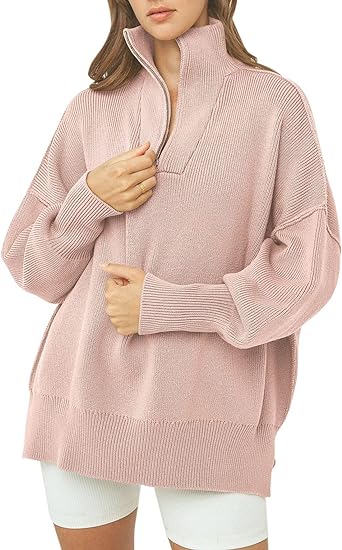 Sweter zapinany na zamek błyskawiczny z dekoltem w szpic i długimi rękawami