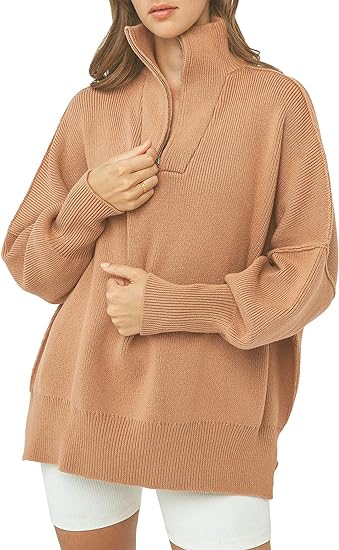 Sweter zapinany na zamek błyskawiczny z dekoltem w szpic i długimi rękawami