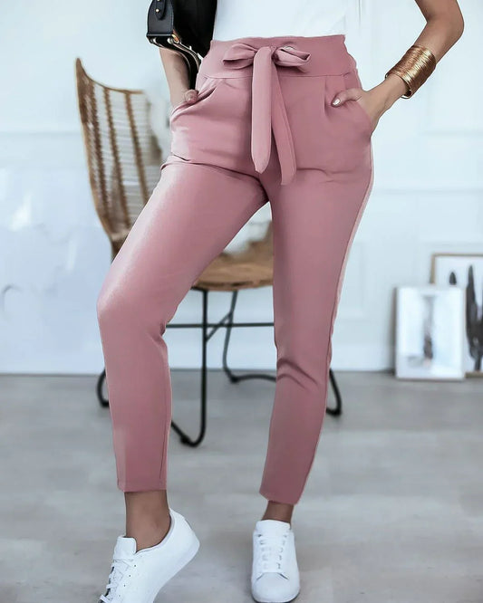 Lisa | Spodnie z wysokim stanem i kokardą | Eleganckie i praktyczne | Elastyczny materiał
