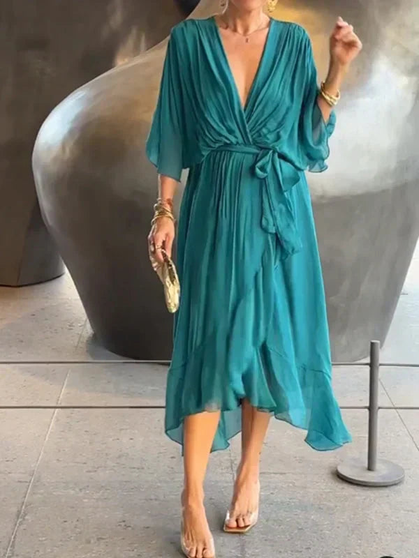 Keira - Elegancka i stylowa szyfonowa sukienka z dekoltem V
