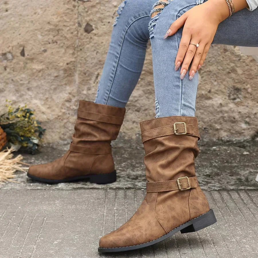 Kasha - westernowe buty za kostkę z zapięciem na klamrę dla kobiet
