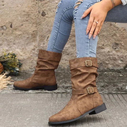 Kasha - westernowe buty za kostkę z zapięciem na klamrę dla kobiet