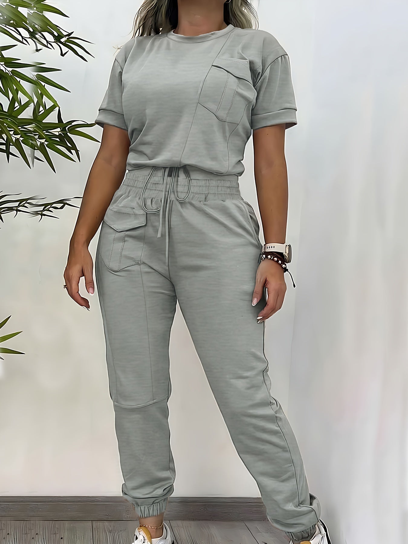 Heidi Fashion - Casualowy jesienny dwuczęściowy zestaw joggerów i topu dla kobiet