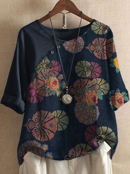 Vanessa | Koszula z krótkim rękawem w kwiatowy wzór, styl boho