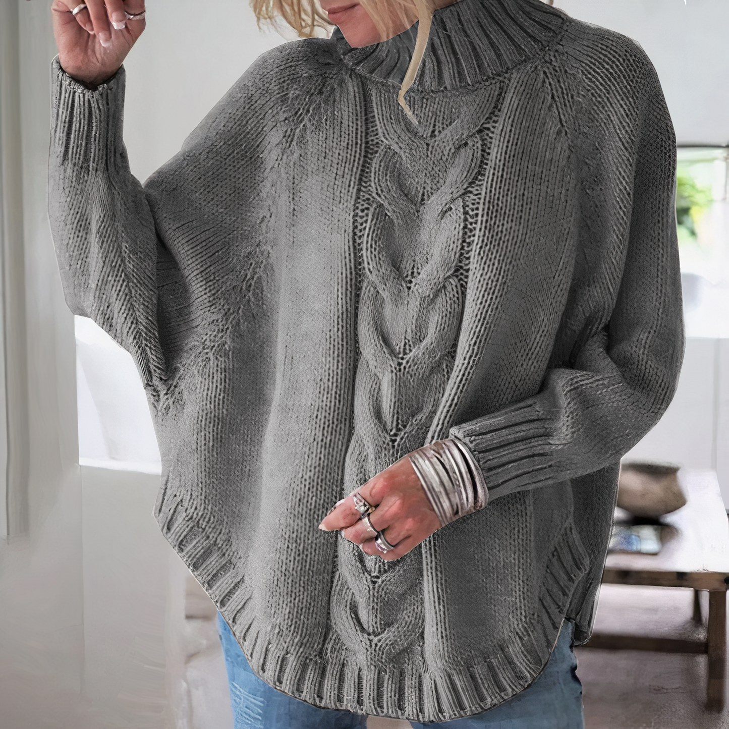 Dzianinowy sweter z nietoperzowymi rękawami - Ariah